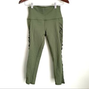 ALO YOGA Womens Small Olive Green High Waist Sheer Side Cropped 21.5" Leggings